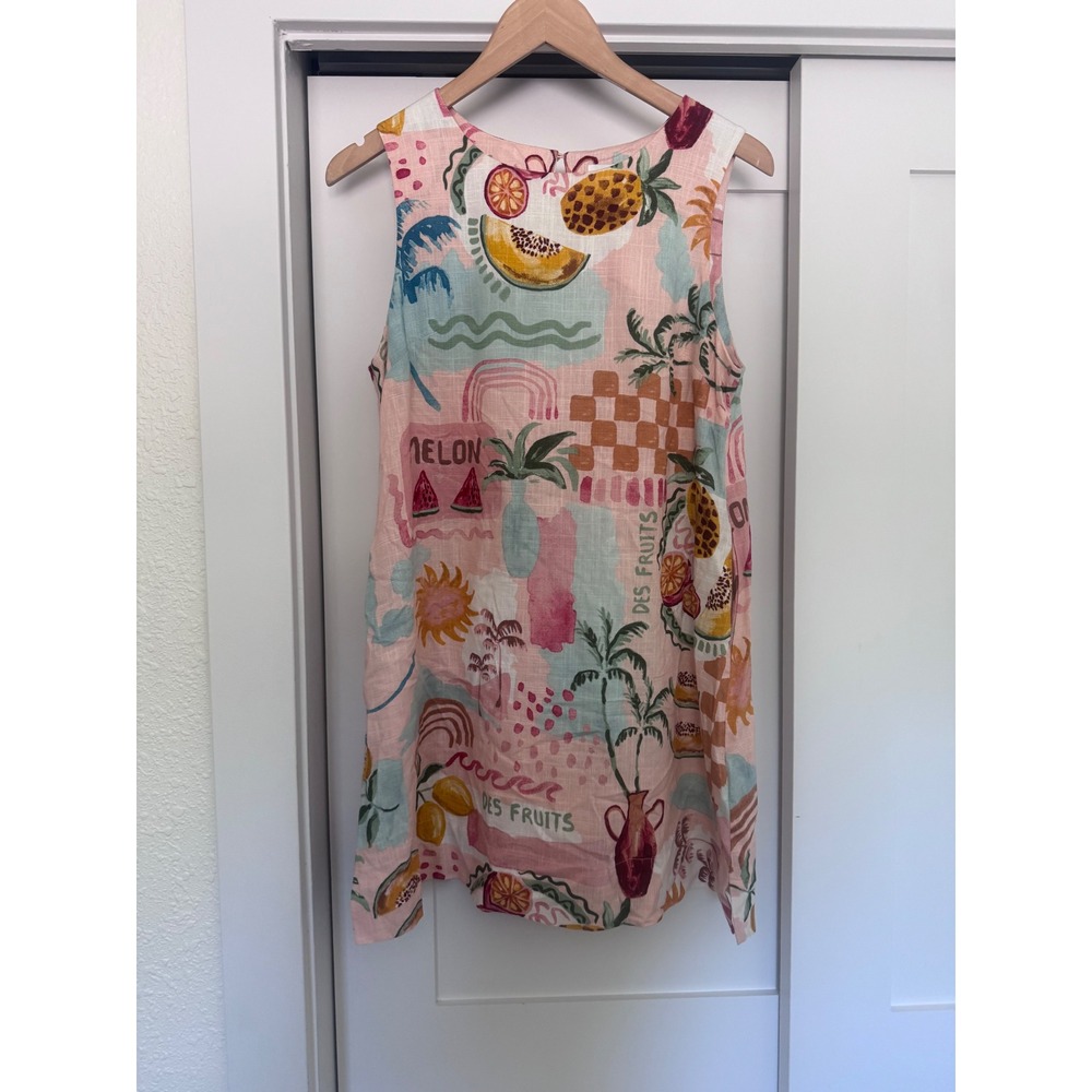 Paper Heart Pink Tropical Fruit Linen Blend Shift Dress Small Des Fruits Mini